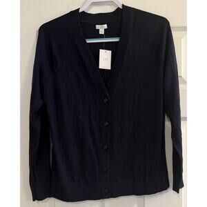 J Jill Cardigan Sz MED Navy Blue 5-Button Classic Staple Basic Organic Cotton‎